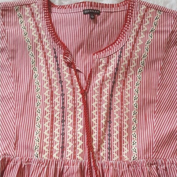 HANNAH Top Red White Striped Embroidered New Womens Size Large - Picture 5 of 7